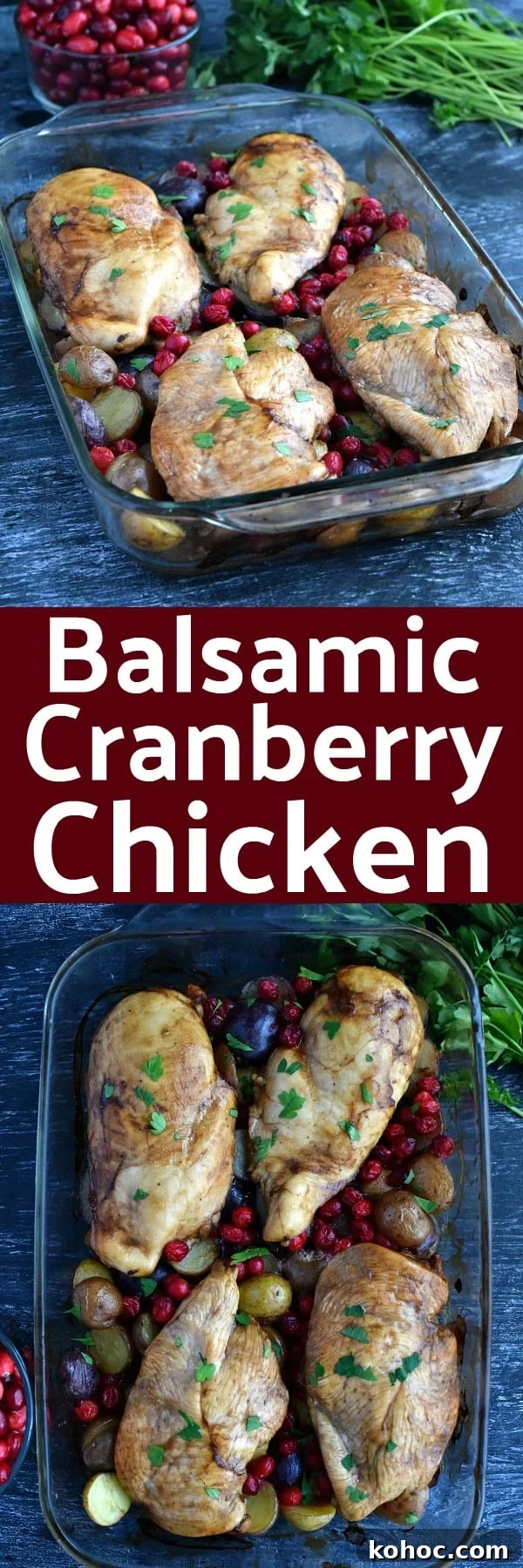Balsamic Cranberry Chicken Bake Recipe for Holiday Dinners 7 Balsamic Cranberry Chicken Pinterest Pin #chicken #cranberry #dinnerideas