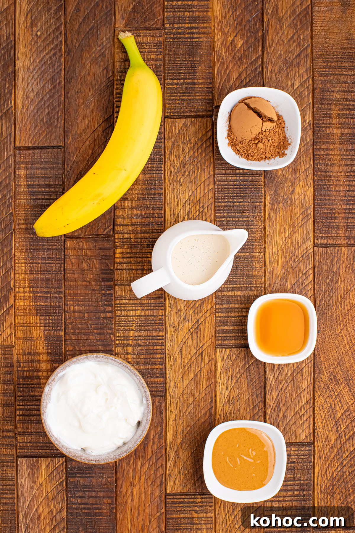 Creamy Chocolate Peanut Butter Banana Smoothie 3 Ingredients to make a chocolate peanut butter banana smoothie.