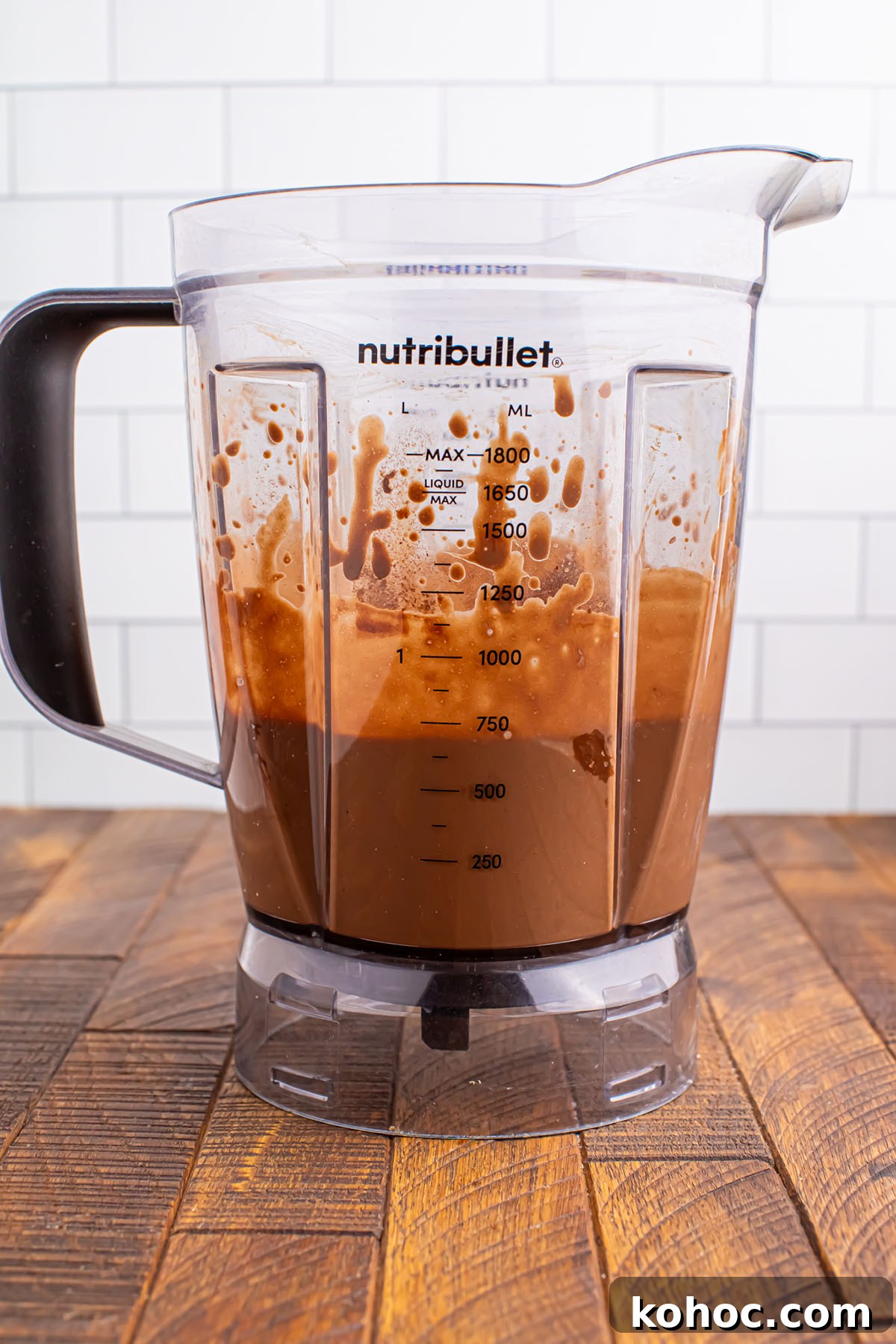 Creamy Chocolate Peanut Butter Banana Smoothie 5 Chocolate Peanut Butter Banana Smoothie in a blender.