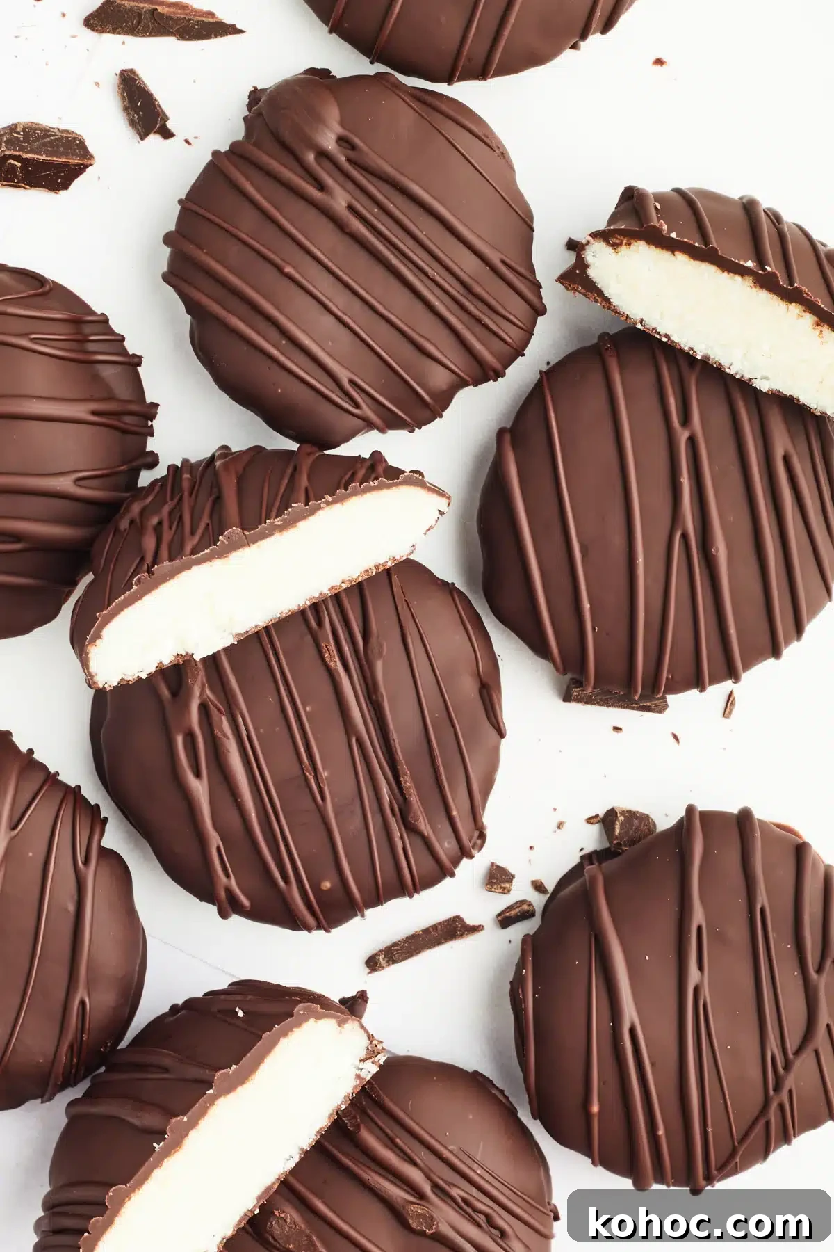 Dairy Free Peppermint Patties @spabettie #dairyfree #vegan #glutenfree #homemade #chocolate Overhead view vegan peppermint patties on a white background.