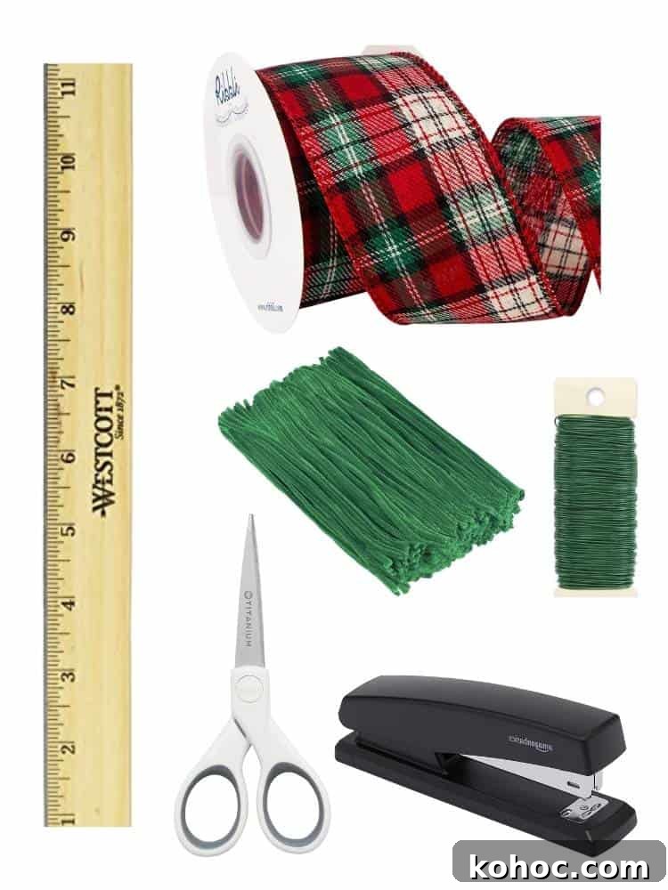 Create Fluffy Christmas Bows in 5 Simple Steps 19 collage of items to make bows