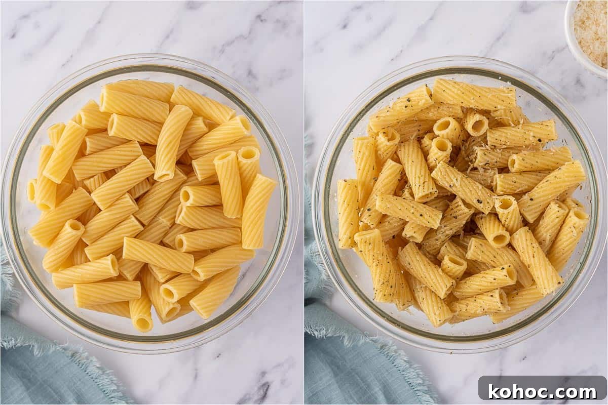 Crispy Air Fryer Pasta Chips Recipe—Quick Snack Idea 4 Seasoning cooked noodles for air fryer pasta chips.