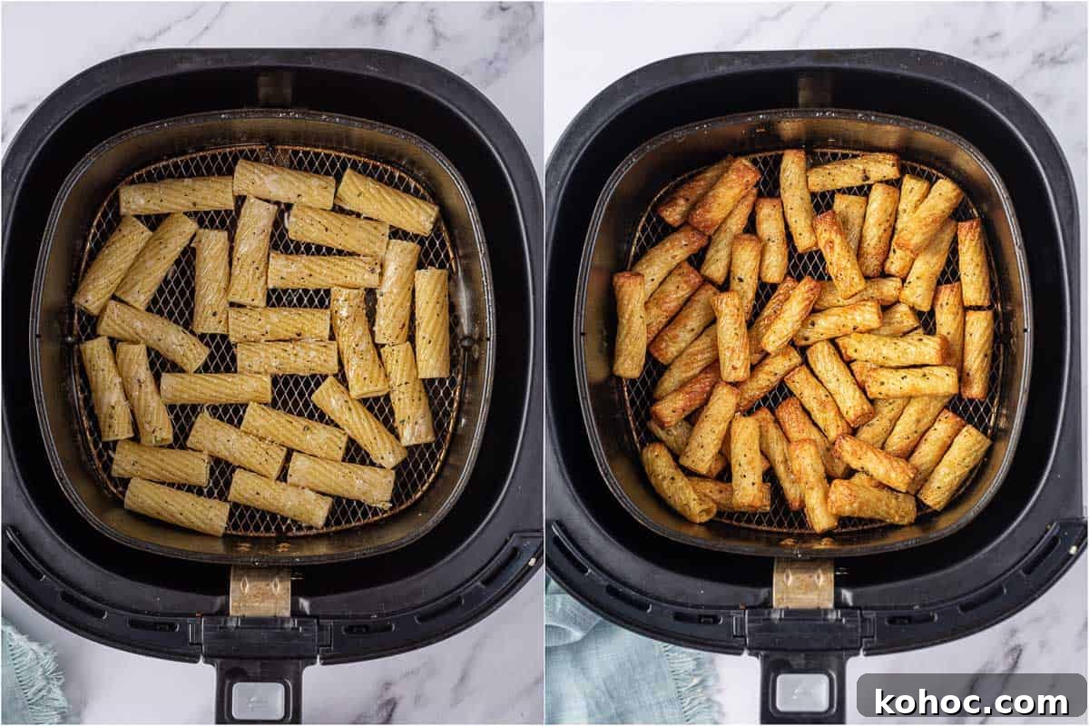 Crispy Air Fryer Pasta Chips Recipe—Quick Snack Idea 5 Cooked pasta noodles in air fryer for tiktok pasta chips.