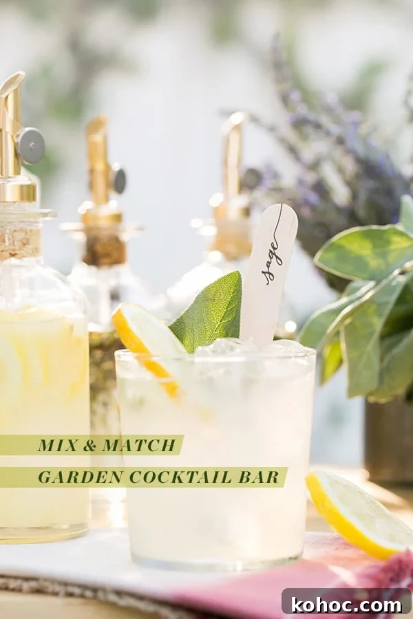 Garden Cocktail Party: Mix & Match Refreshment Bar Ideas 2 Cocktail with garden stick and text overlay.