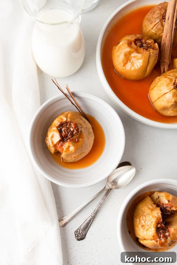 Cinnamon Baked Apples plated in to small bowls. 