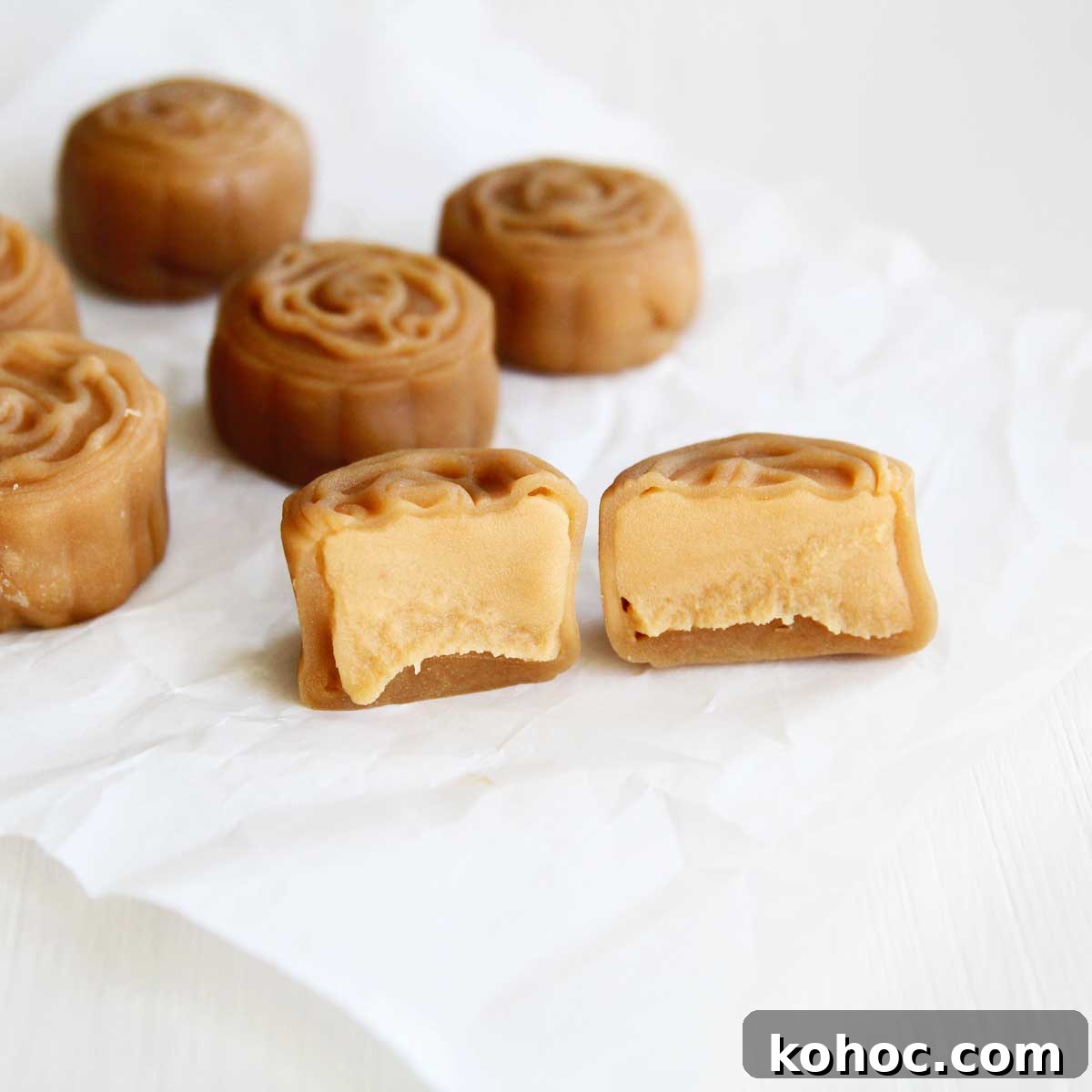 coffee snowskin mooncakes with coffee bean paste filling