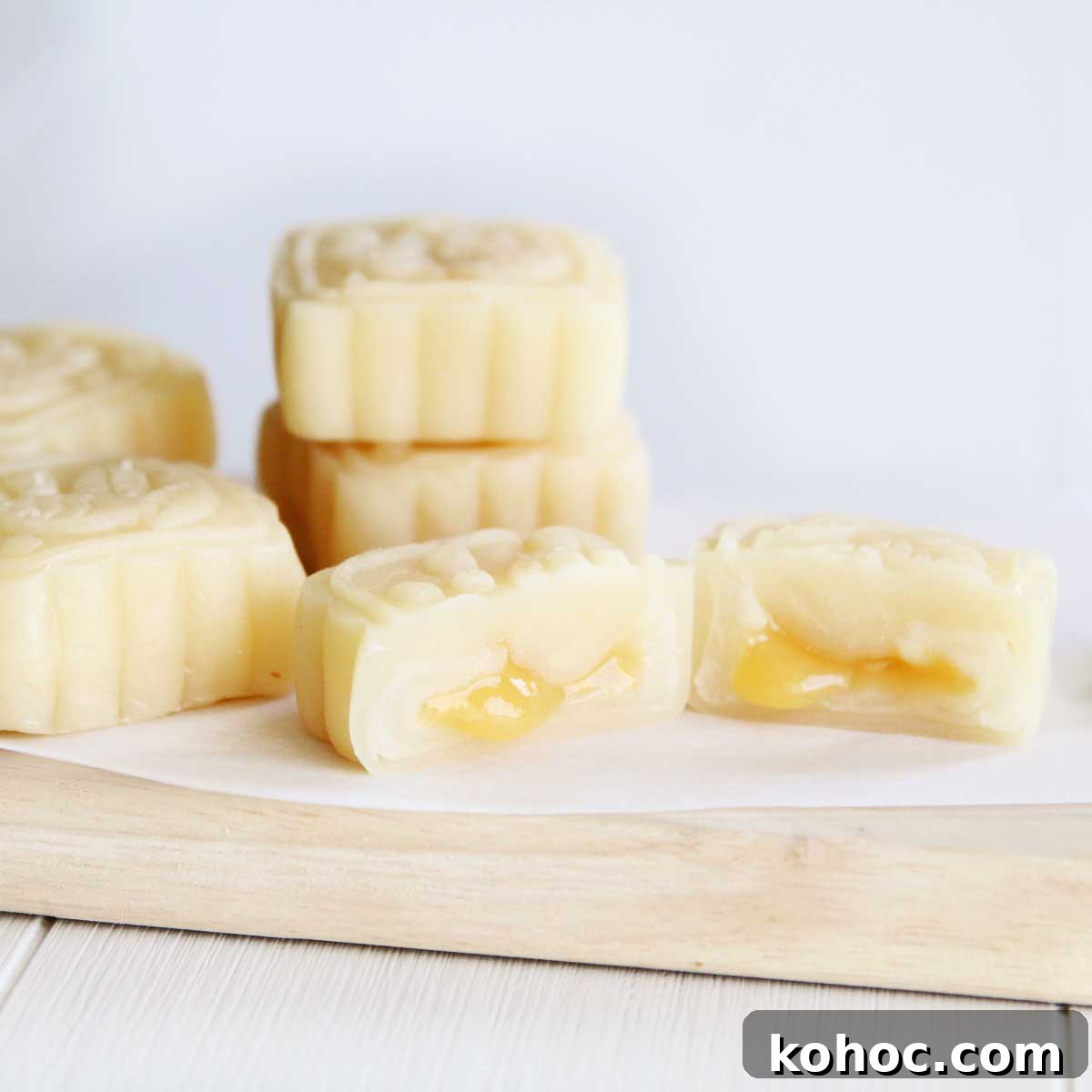 lemon snowskin mooncakes with lemon curd lava filling