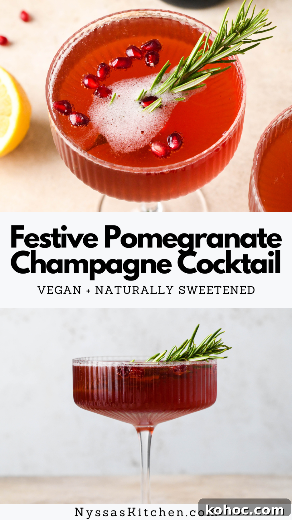 Pomegranate Champagne Cocktail with Gin or Vodka for Holidays 16 Pinterest Pin for Festive Pomegranate Champagne Cocktail