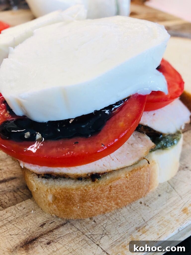Caprese Chicken Panini Recipe: Melty Tomato, Basil & Mozzarella 5 topping sandwich off with fresh mozzarella cheese