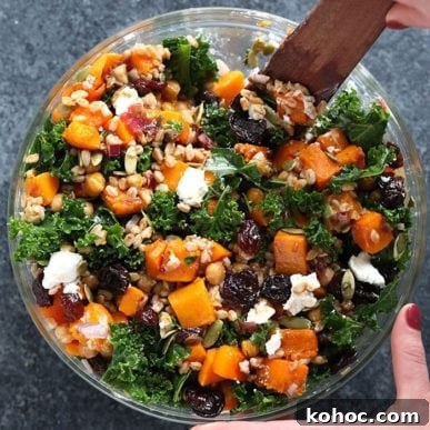 Farro salad with butternut squash and kale.