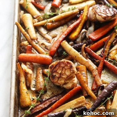 Honey balsamic roasted carrots on a tray.