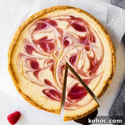 Healthy cheesecake with raspberry swirl.