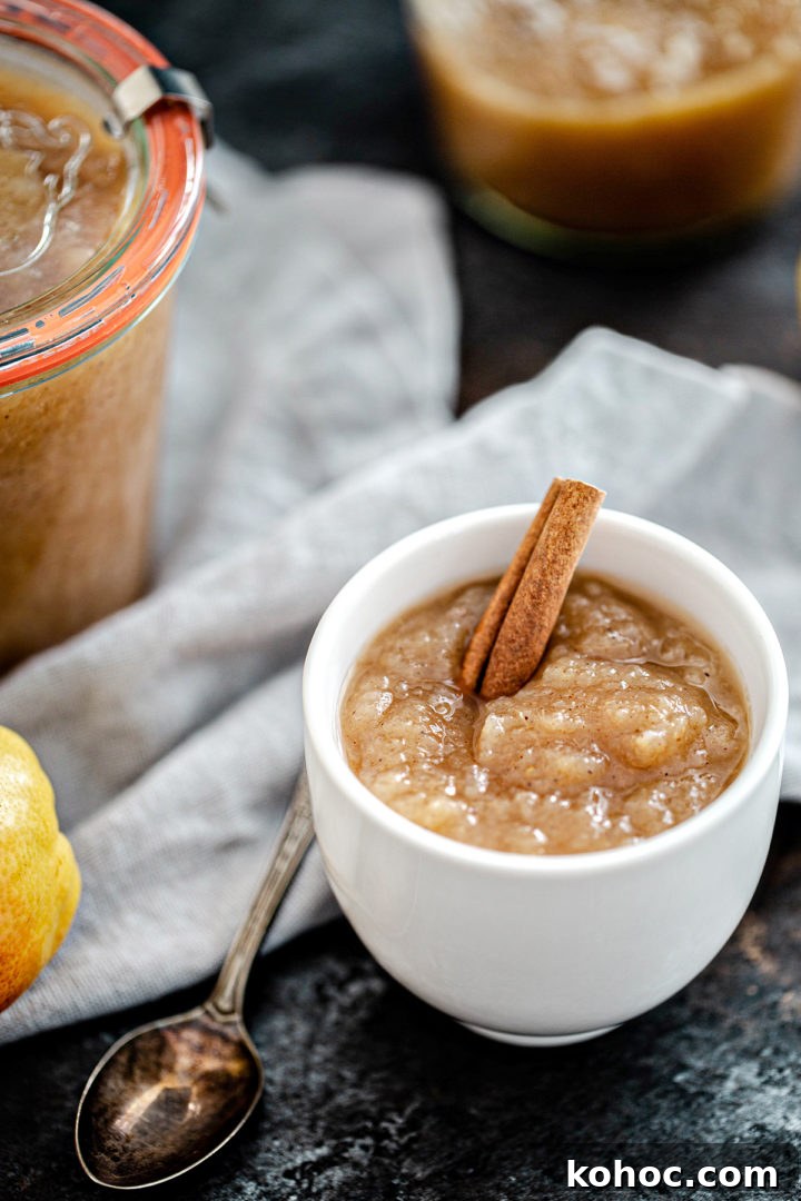 Homemade Pear Sauce Recipe: Smooth, Sweet, and Simple 5 bowl of pear sauce with cinnamon stick