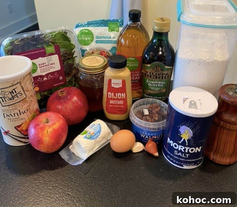 ingredients for the harvest salad with fried goat cheese