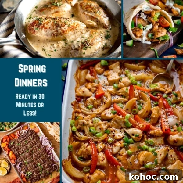 Collage of quick spring dinner dishes.