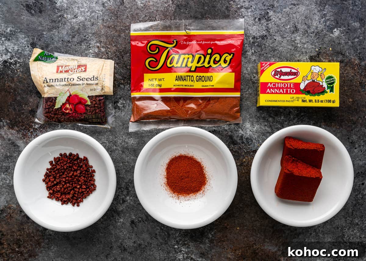 Achiote and Annatto: Homemade Paste and Oil Recipes 3 annatto seeds, ground annatto and achiote paste in white bowls