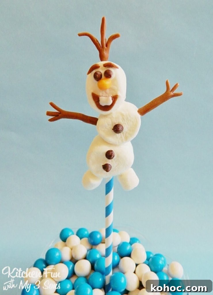 Easy Olaf Marshmallow Pops from the Disney movie Frozen! Easy Olaf Marshmallow Pop Close up