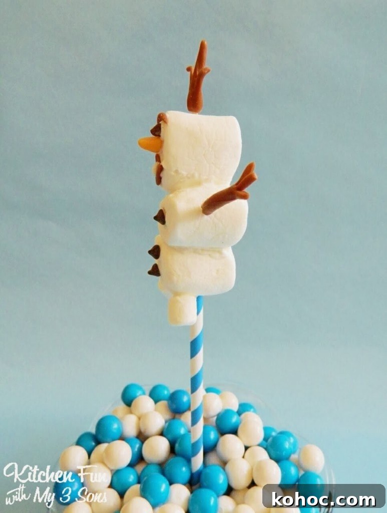 Easy Olaf Marshmallow Pops from the Disney movie Frozen! Easy Olaf Marshmallow Pop Side View