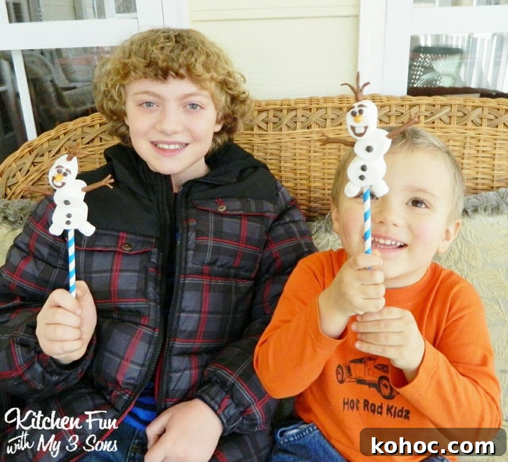 Easy Olaf Marshmallow Pops from the Disney movie Frozen! My boys had lots of fun with their Olaf Pops