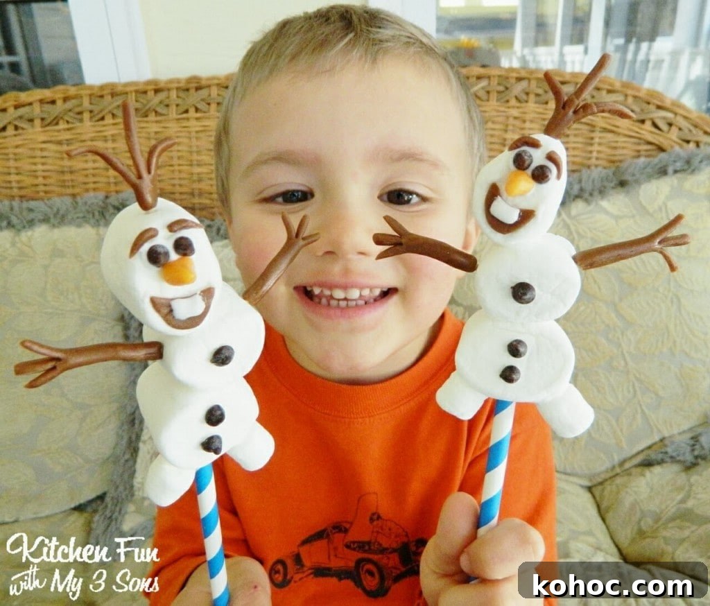 Easy Olaf Marshmallow Pops from the Disney movie Frozen! My 3 year old especially loved playing with his Olaf Pops!