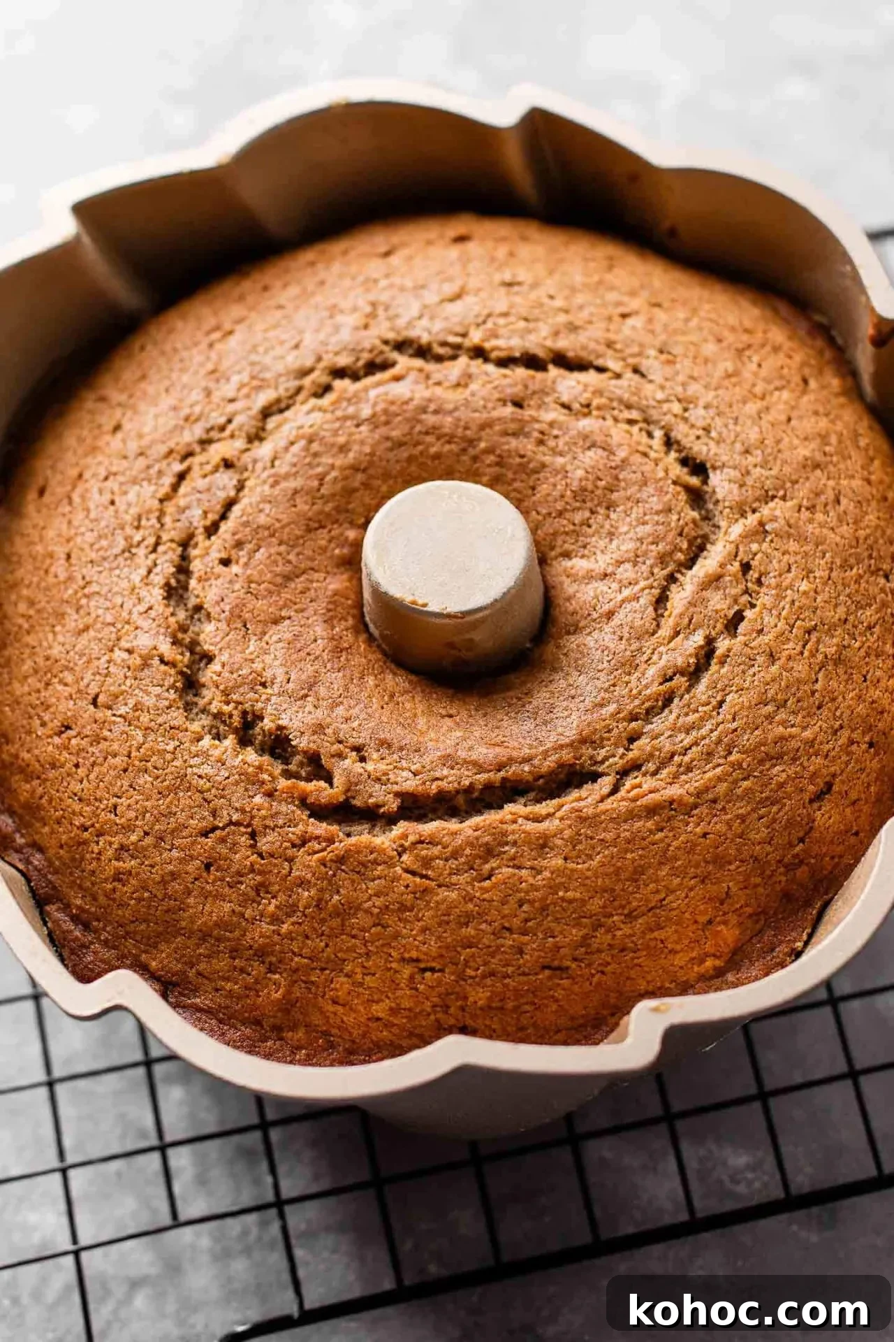 Caramel Gingerbread Cake with Silky Whipped Caramel Icing 10 caramel gingerbread cake in Bundt pan after baking