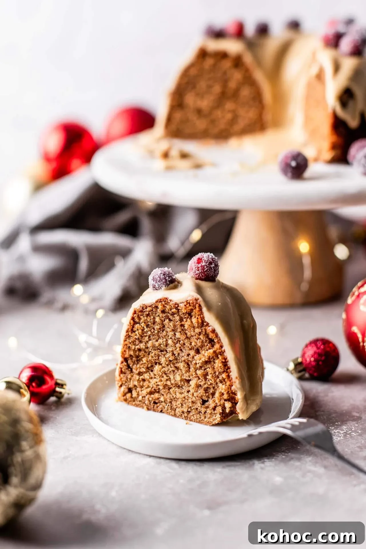 Caramel Gingerbread Cake with Silky Whipped Caramel Icing 12 caramel gingerbread cake slice in plate (1)