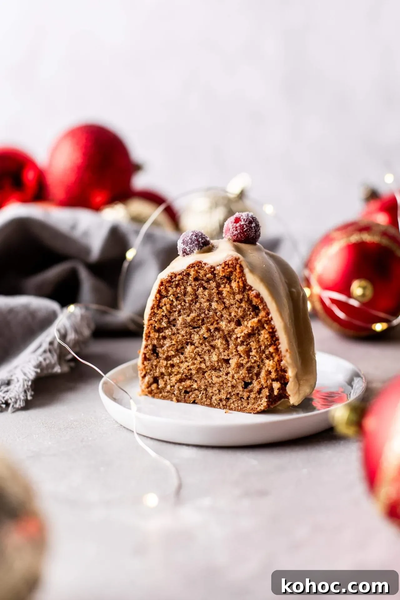 Caramel Gingerbread Cake with Silky Whipped Caramel Icing 14 caramel gingerbread cake slice in plate (4)