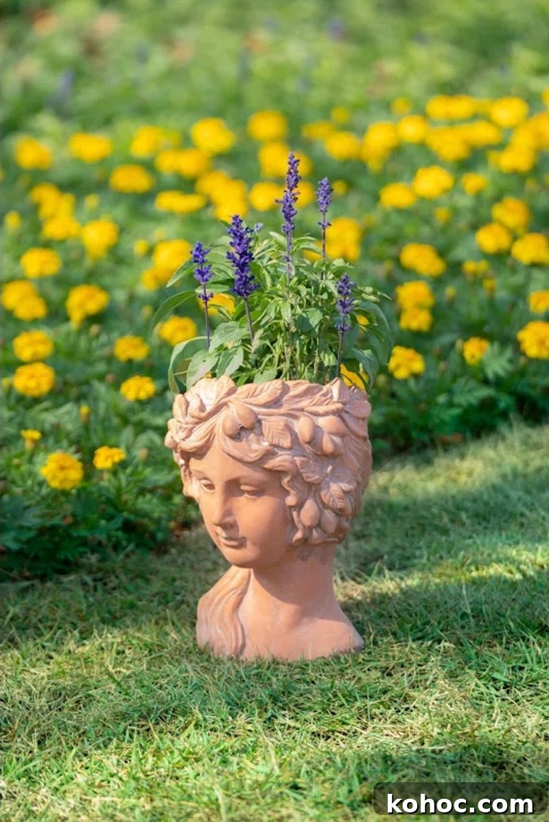 13 Striking Plants for Head Planters to Elevate Your Décor 11 purple salvia in planter