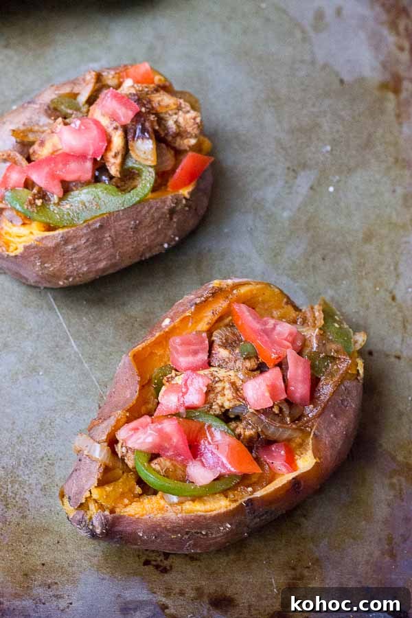 Chicken Fajita Stuffed Sweet Potatoes - plated