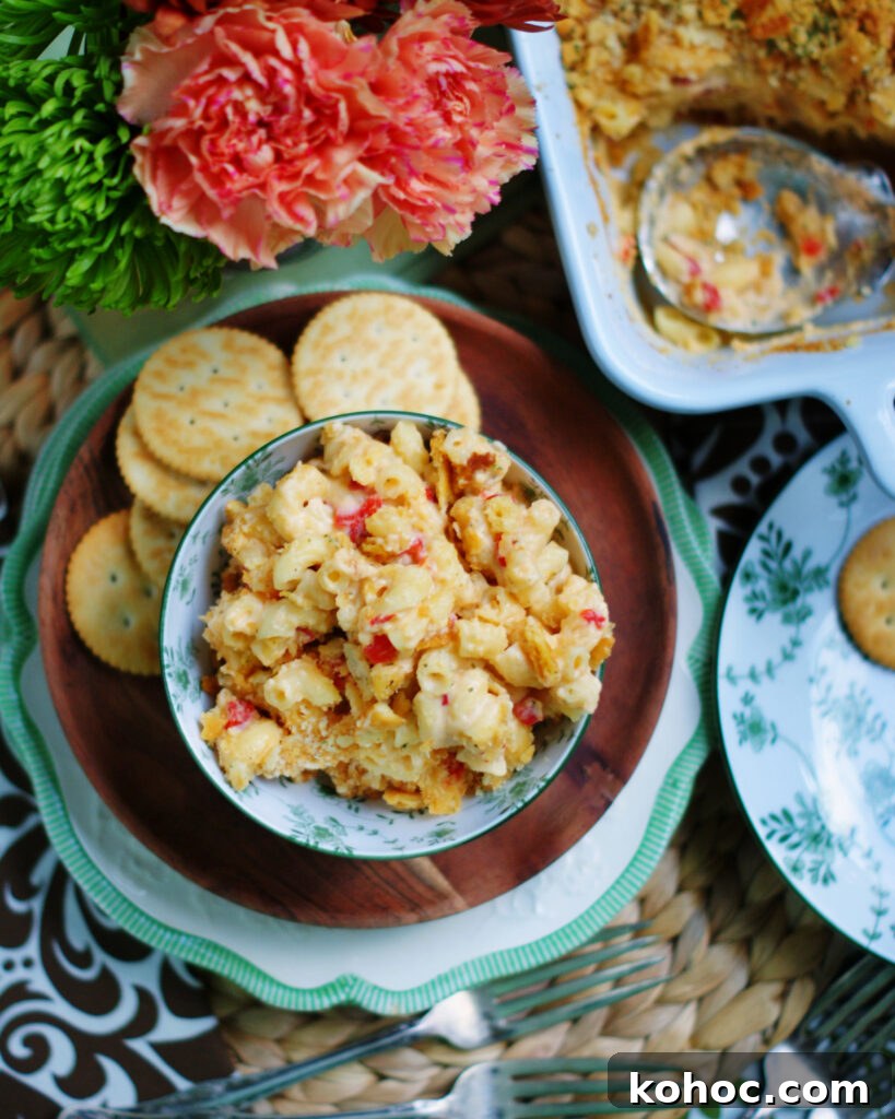Southern Pimento Mac and Cheese Recipe with Creamy Cheese Sauce 8 How to serve a side dish of pimento macaroni and cheese for lunch or dinner.