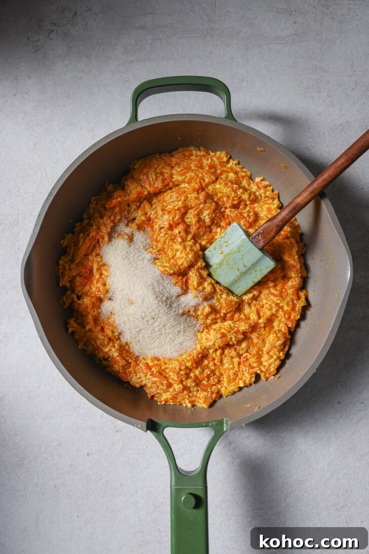 Sugar added to carrot mixture.