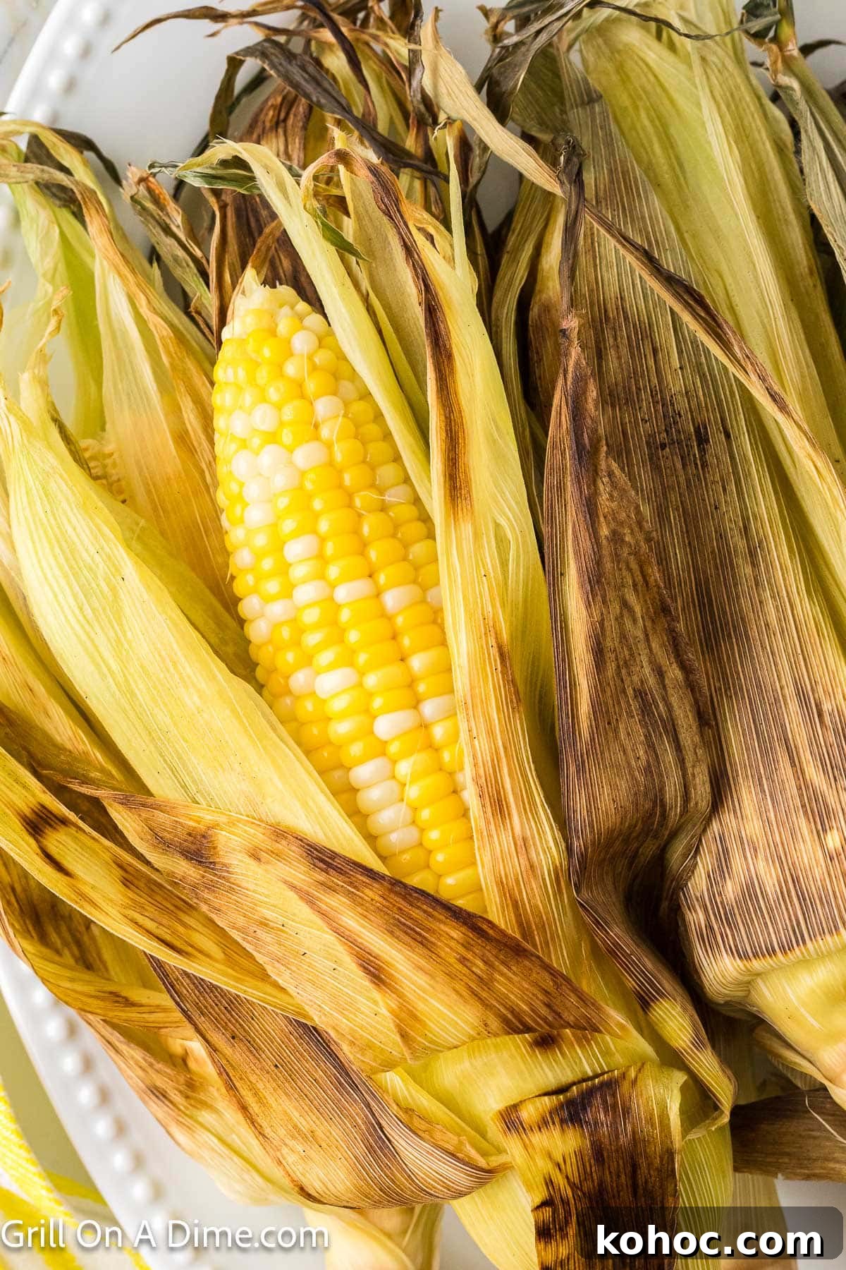 Blackstone Grilled Corn on the Cob in the Husk - Juicy BBQ Flavor 9 Corn on the cob with the husk on charred