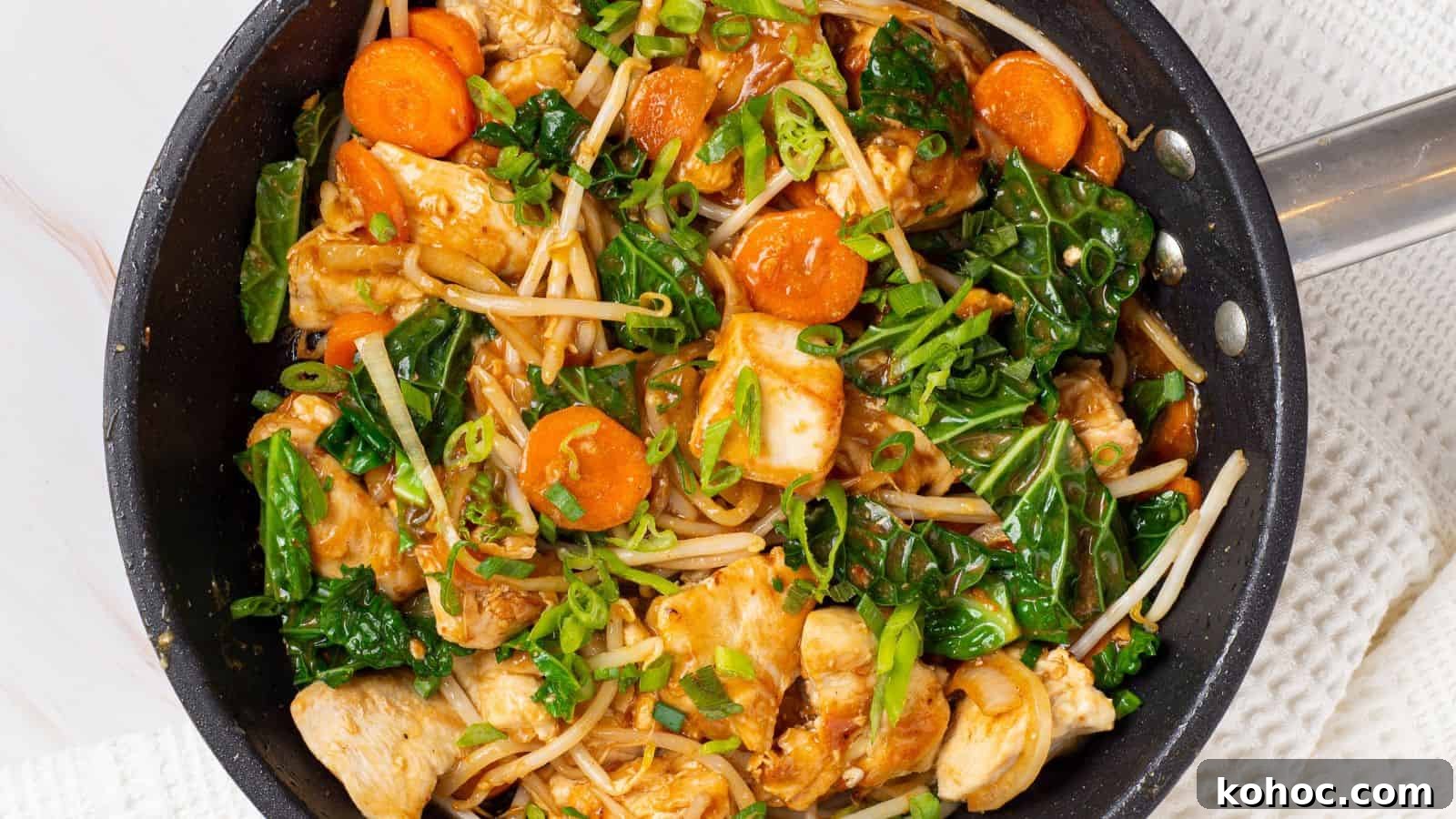 25 Skillet Meals Ready in 30 Minutes or Less 5 Stir-fried chicken chop suey in a skillet.