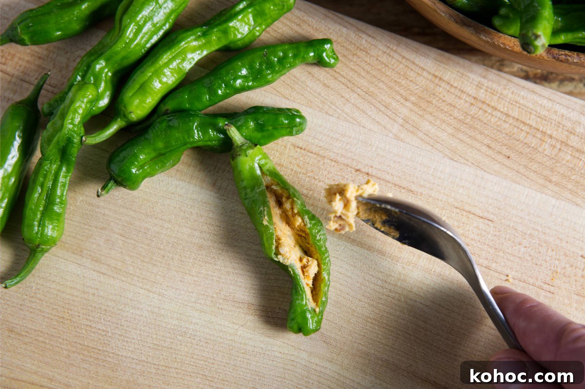 Crispy Air Fryer Shishito Peppers with Zesty Lemon Dip 7 stuffing shishito peppers with cheese filling