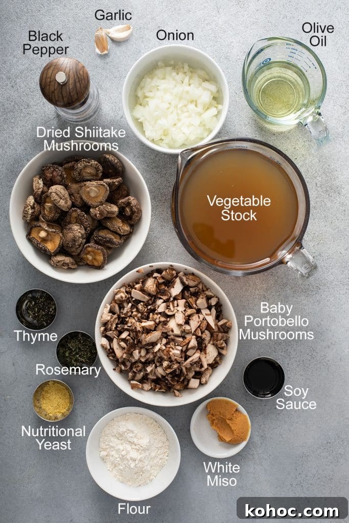 Savory Mushroom Vegan Gravy Recipe for Holiday and Everyday Meals 4 ingredients to make vegan gravy