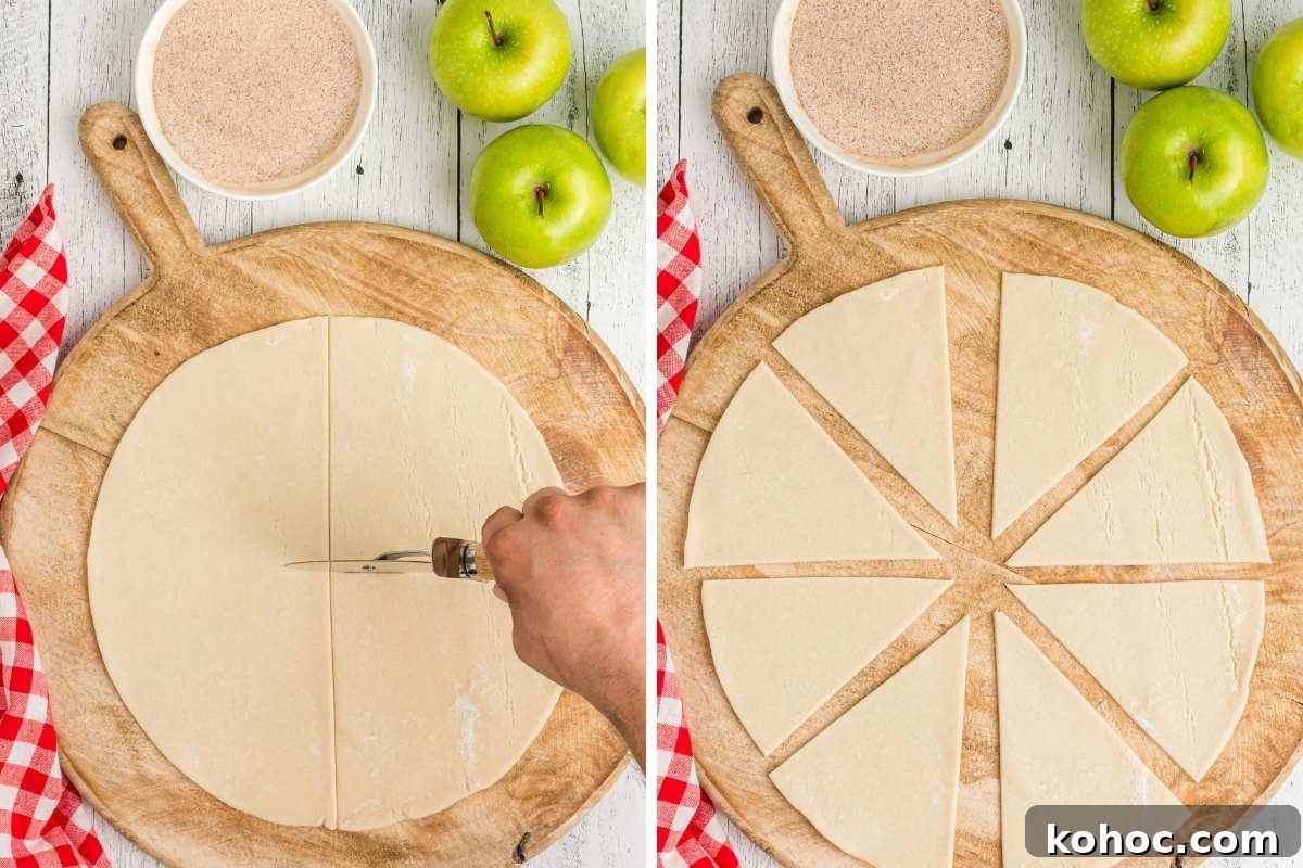 Apple Pie Nachos: Cinnamon Sugar Chip Dessert Recipe 4 pie crust being cut into triangles
