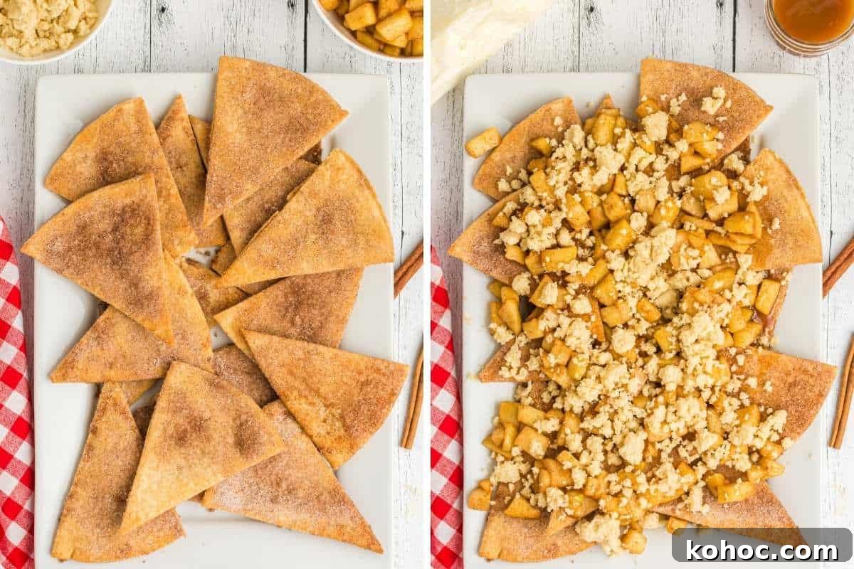 Apple Pie Nachos: Cinnamon Sugar Chip Dessert Recipe 8 assembling nachos