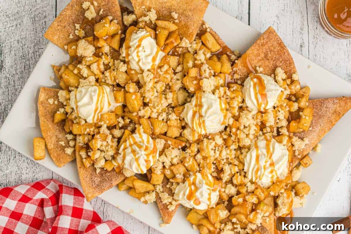 Apple Pie Nachos: Cinnamon Sugar Chip Dessert Recipe 9 finished nachos with whipped cream