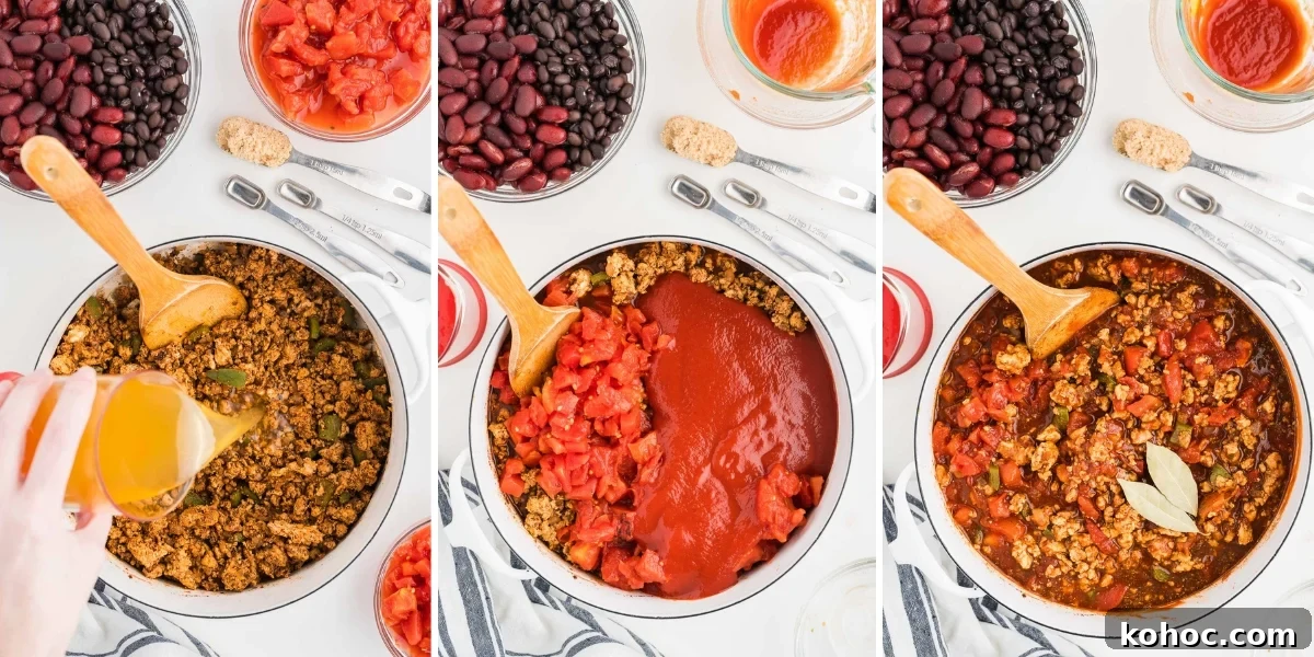 Hearty Ground Chicken Chili Recipe for Weeknight Dinners 5 Mixing of the ingredients in my ground chicken chili