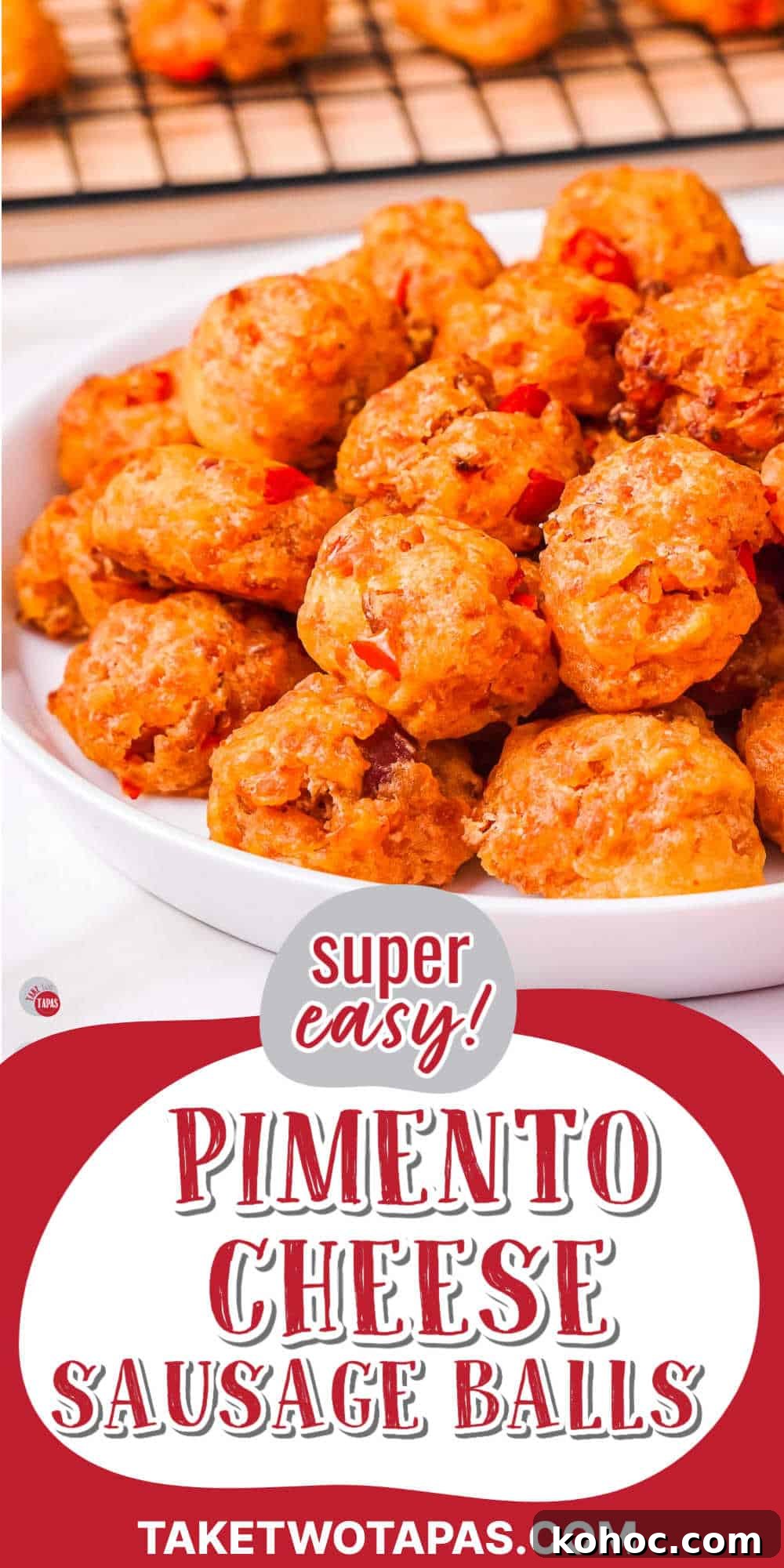Pimento Cheese Sausage Balls: Southern Party Appetizer Recipe 9 sausage ball recipe with pimiento cheese and a red banner with text