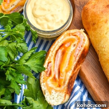 Ham and Cheese Stromboli Recipe: Crispy, Melty and Simple 8 slices of ham and cheese stromboli on a wooden cutting board