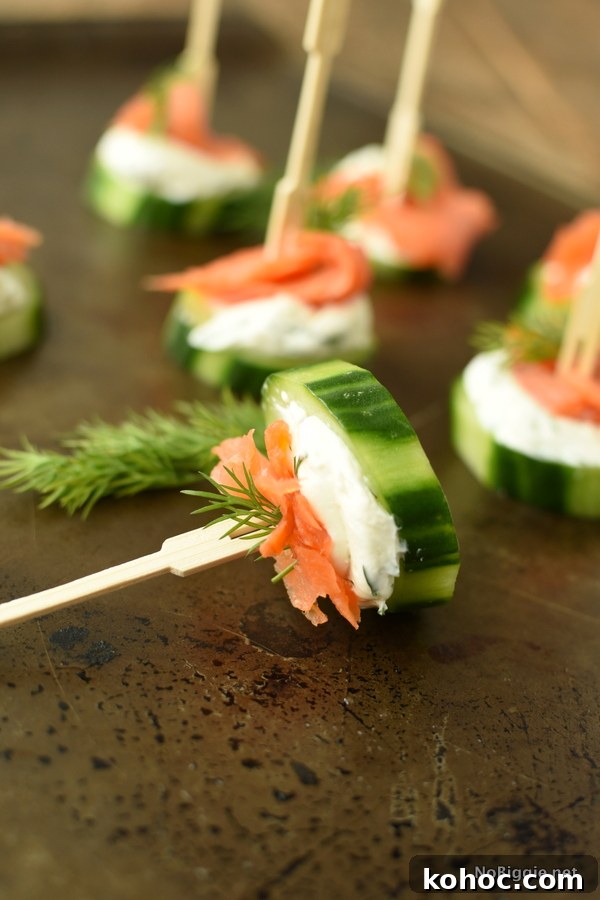 Smoked Salmon Cucumber Bites with Dill Cream Cheese 3 smoked salmon cucumber bites with creamy dill dip