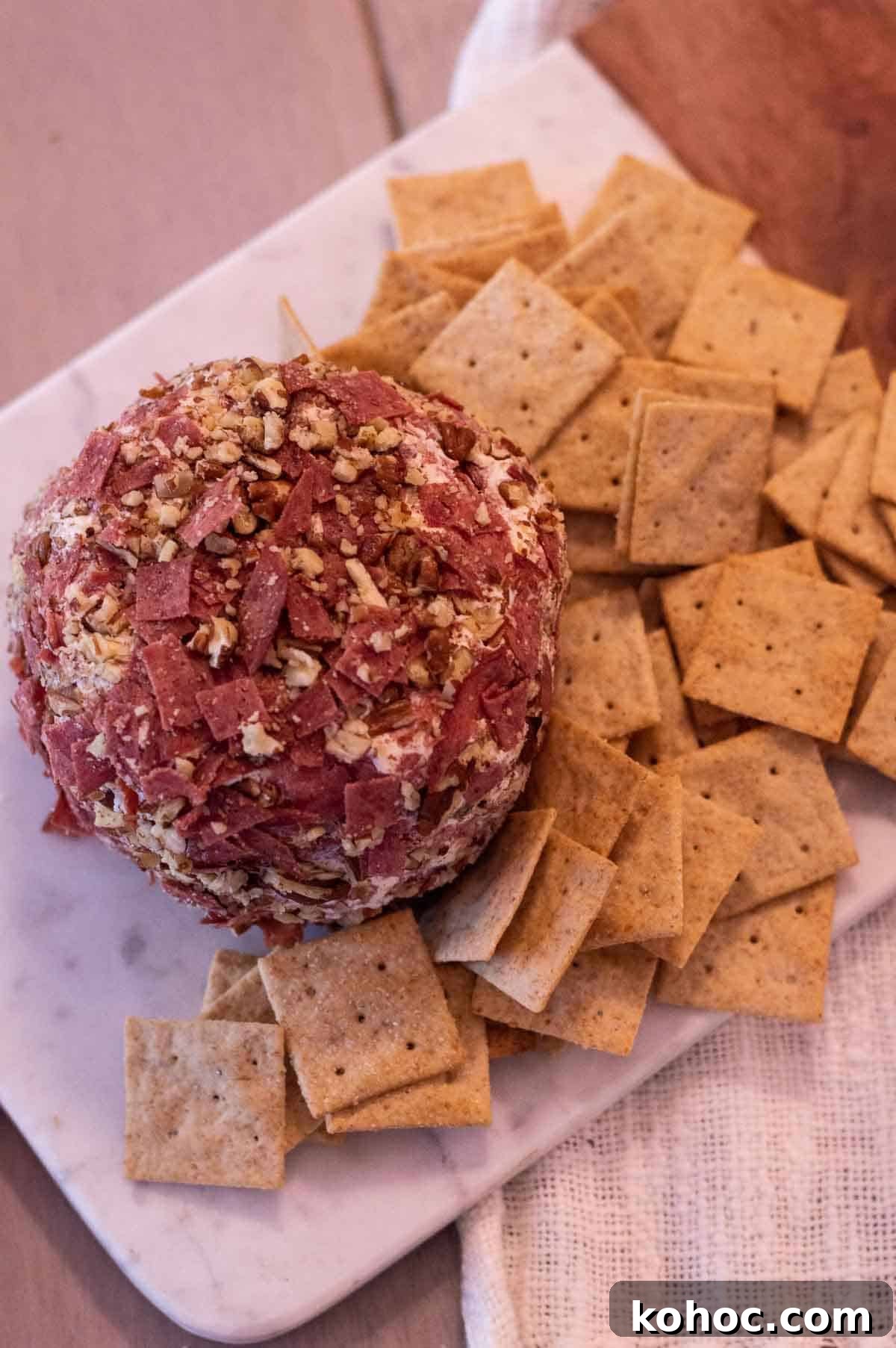 Savory Beef Cheeseball Appetizer Recipe 2 Best Beef Cheeseball on a platter with crackers