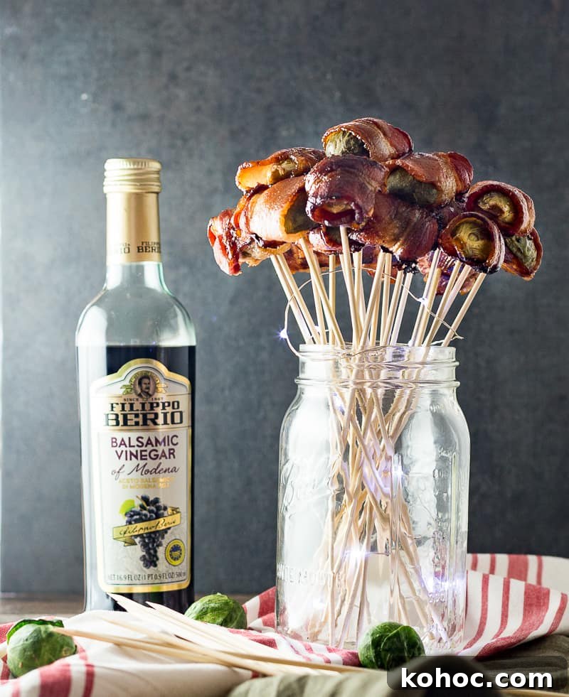 Bacon-Wrapped Brussels Sprouts: Crispy Holiday Side Dish 2 Bacon Wrapped Brussels Sprouts ready to serve