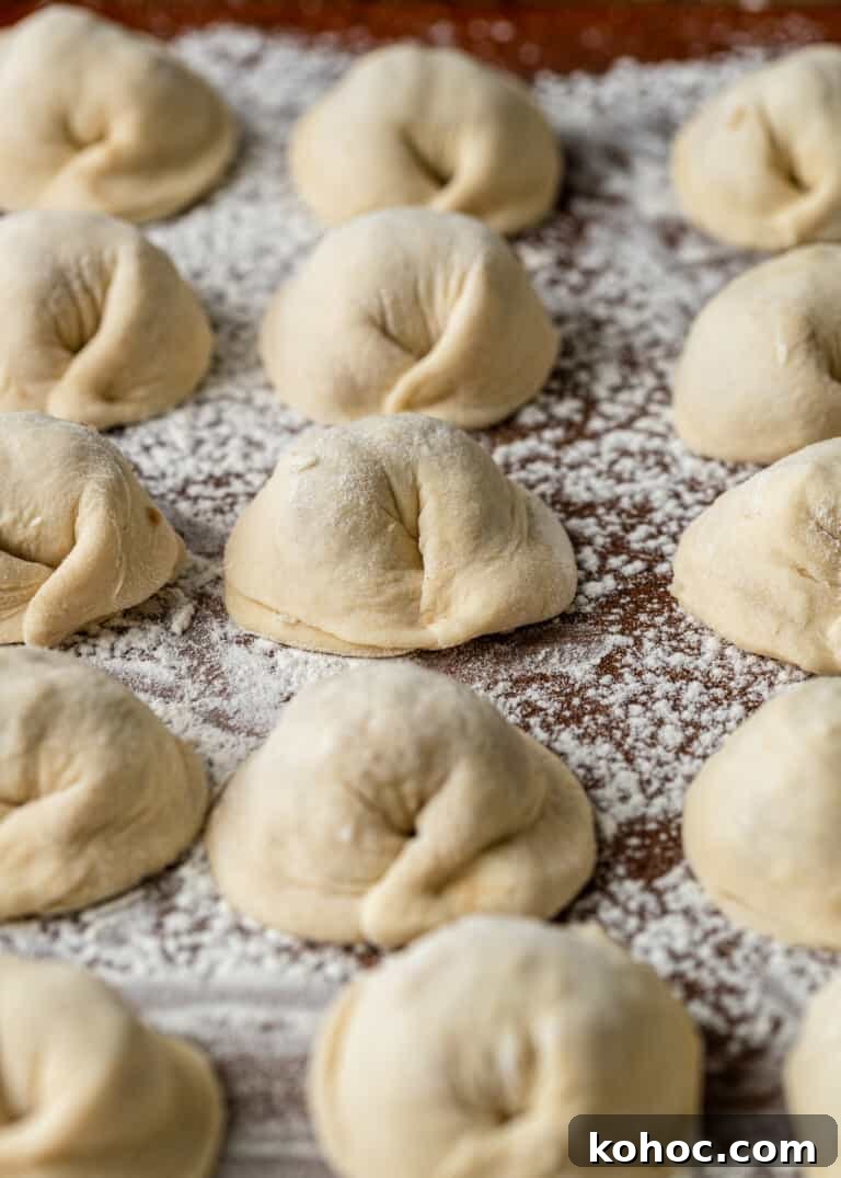 Shish Barak: Lebanese Lamb Dumplings in Yogurt Sauce 12 closeup: ready to boil lebanese meat dumpling
