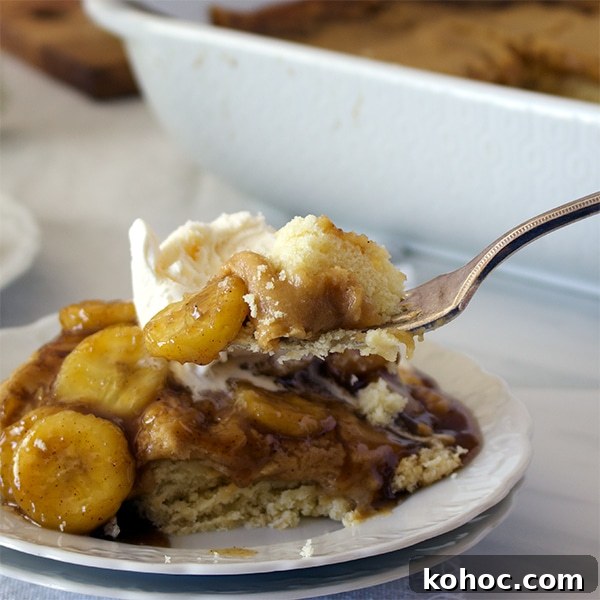 Banana Foster Butter Cake Recipe: Caramelized Bananas & Rum Glaze 7 Taking a bite of Bananas Foster Butter Cake. {St. Louis Gooey Butter Cake with Bananas Foster Sauce}