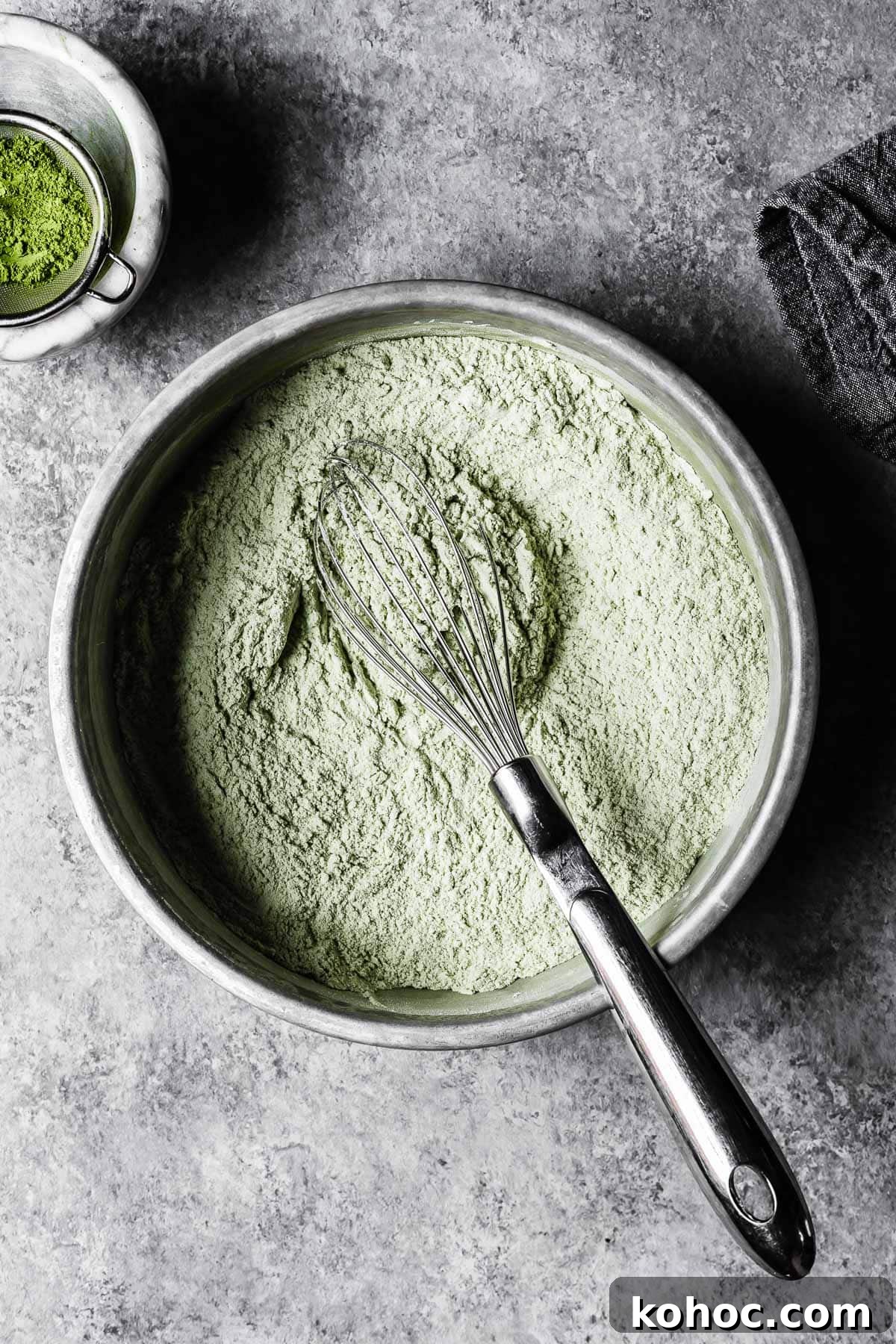 Matcha White Chocolate Cookies Recipe for Soft, Chewy Treats 4 Dry ingredients for cookies whisked together in a bowl.