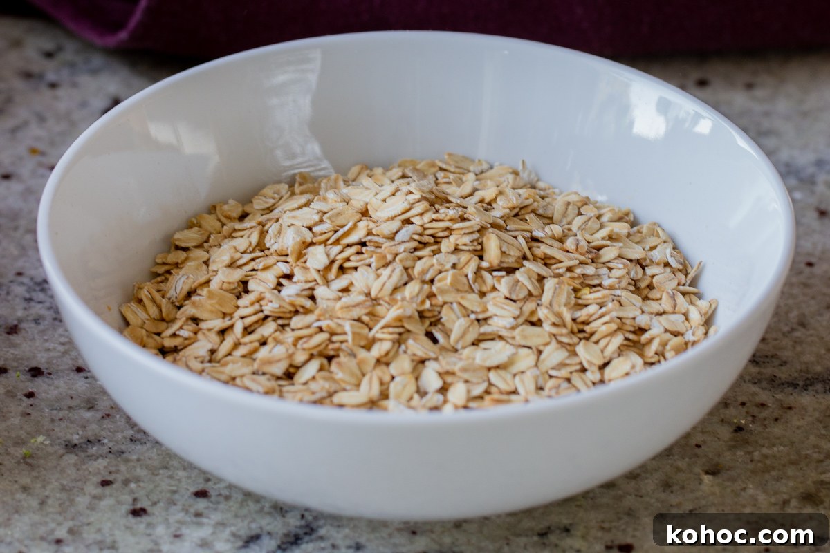 Baklava-Inspired Overnight Oats Recipe for Breakfast Bliss 9 bowl with rolled oats in it