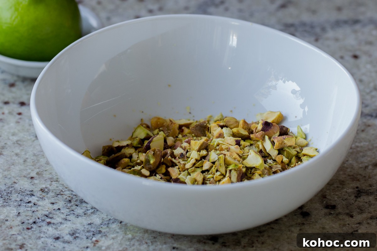 Baklava-Inspired Overnight Oats Recipe for Breakfast Bliss 8 chopped pistachios in a bowl