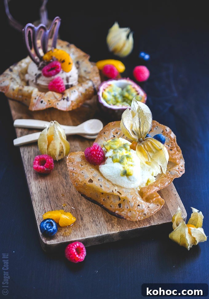 Passion Fruit Mousse in Brandy Snap Bowls Recipe 4 Easy Passion Fruit and Chocolate Brandy Snap Bowls